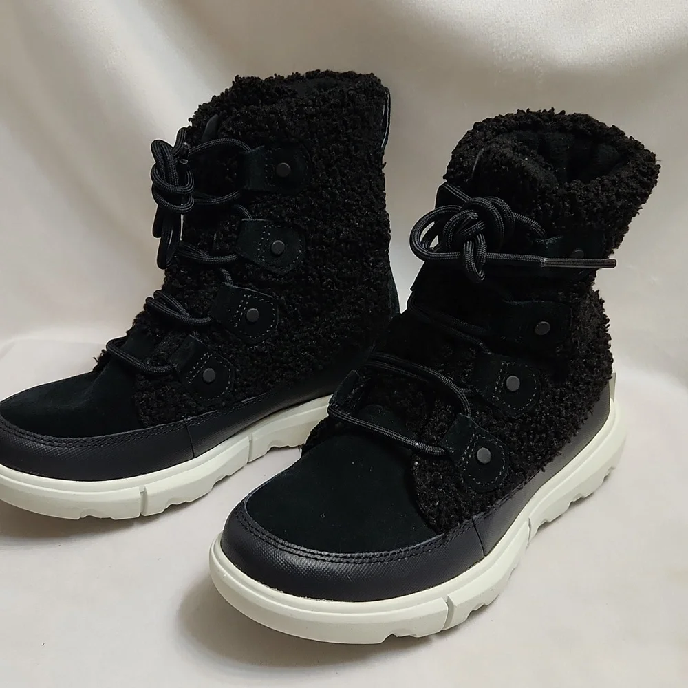 Sorel Explorer II Joan Cozy Winter Black Suede Boots (W Size 5)